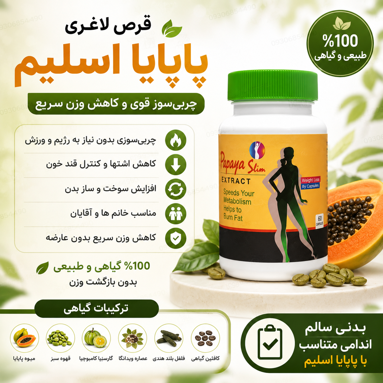 قرص لاغری پاپایا نمونه درجه یک کیفیت عالی